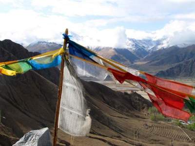 Tibetan prayer flags blowing in the wind