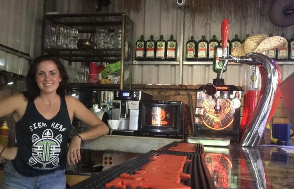 Zanny behind the bar at Tipsy Turtles in Siem Reap, Cambodia. 