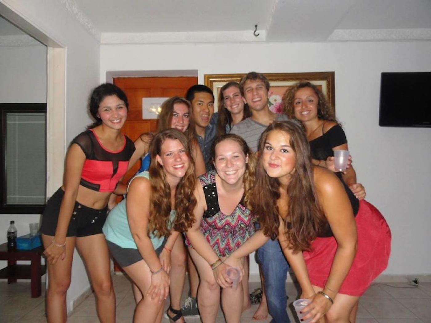 Writer Amanda (right) with fellow AIESEC interns on her first night in Cartagena.