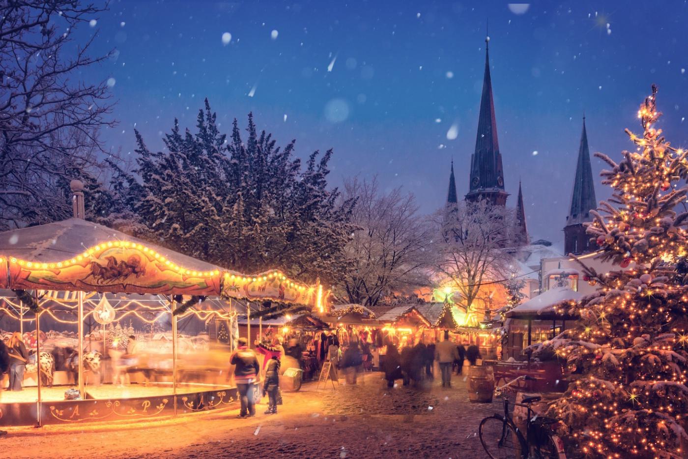 A Christmas market in Europe.