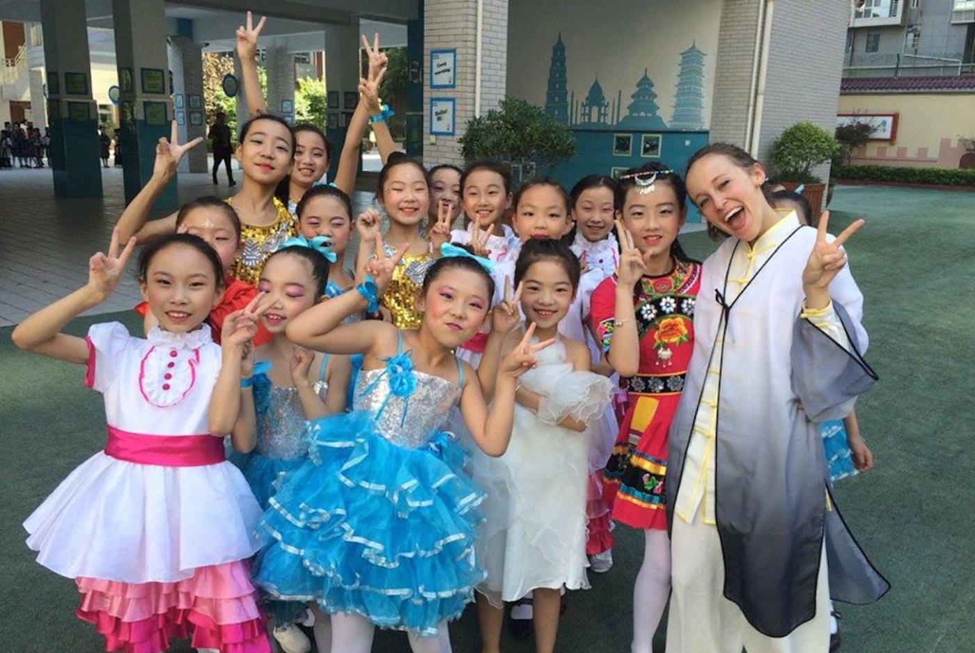 Addie celebrates Children&#039;s Day with her students in China.