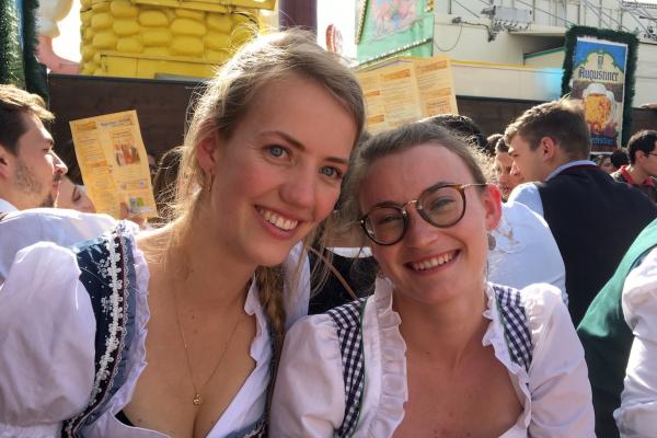 Maya and a friend at Munich&#039;s Oktoberfest.