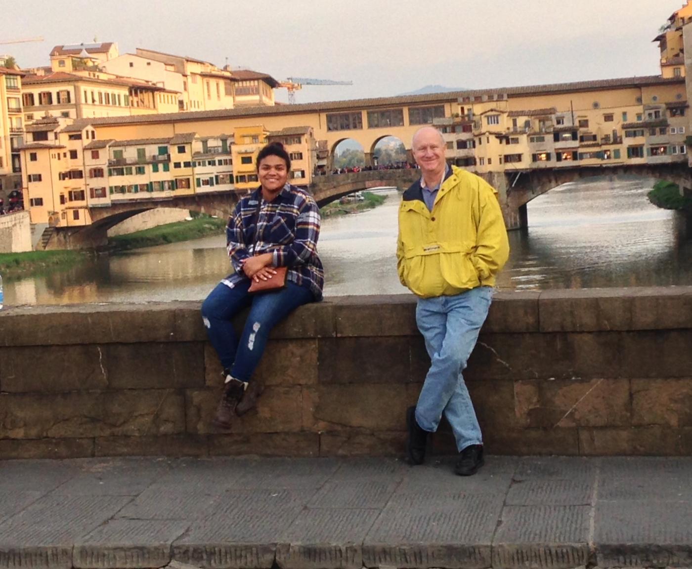 The writer&#039;s daughter, Andrea Mitchell (left) with her stepfather, Patrick Moore, enjoy a day in Florence, Italy. 