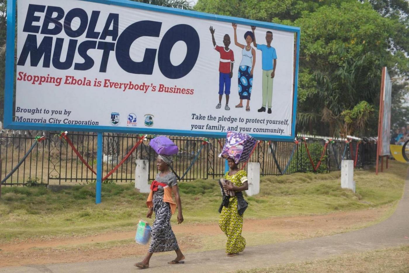 A billboard in Liberia during West Africa&#039;s 2015 Ebola outbreak.