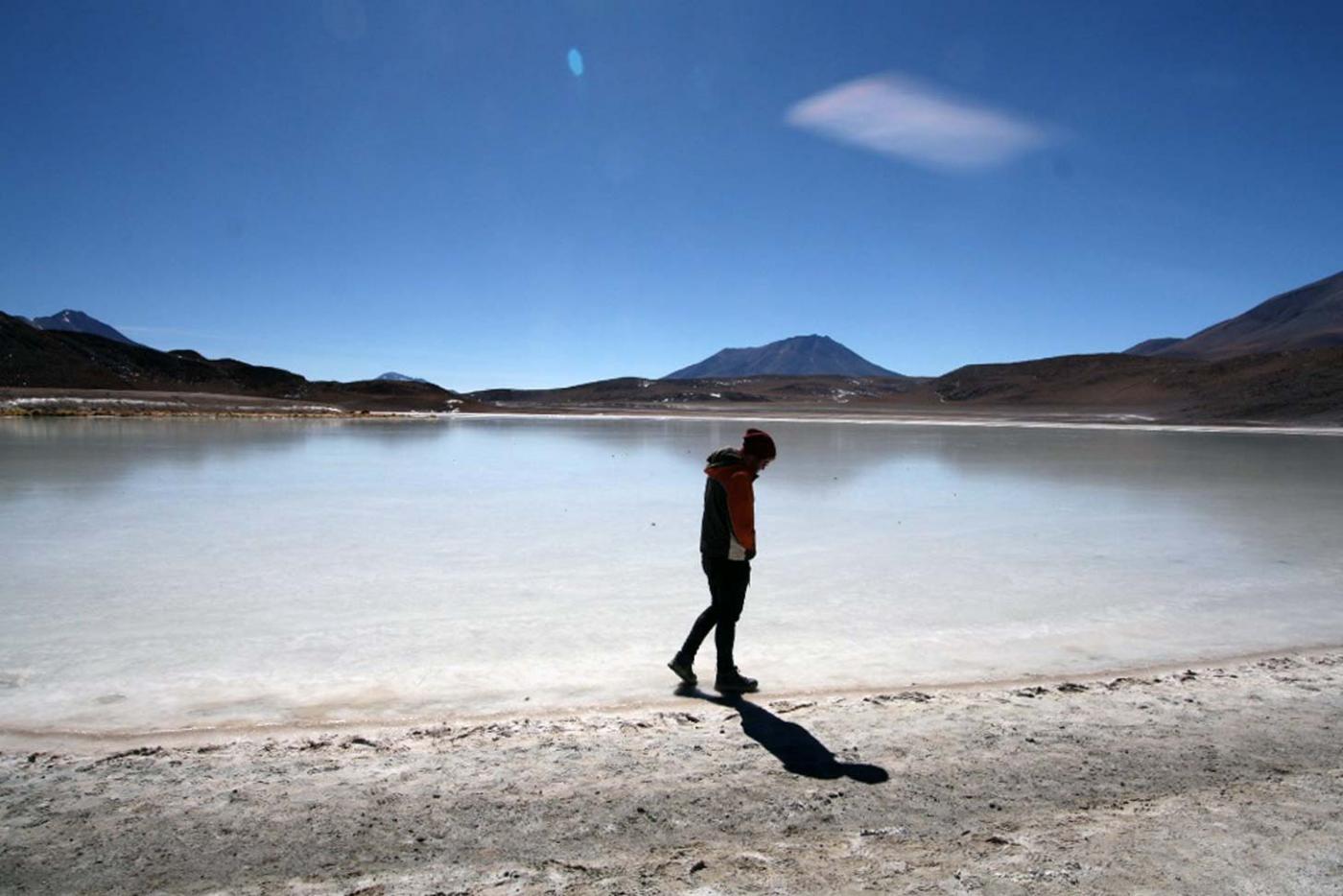 Is this the loneliest man in the world? Certainly the loneliest man on the Bolivian Salt Flats