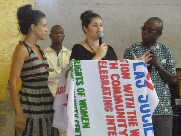 Leigh speaks at an International Women&#039;s Day event in Ghana.