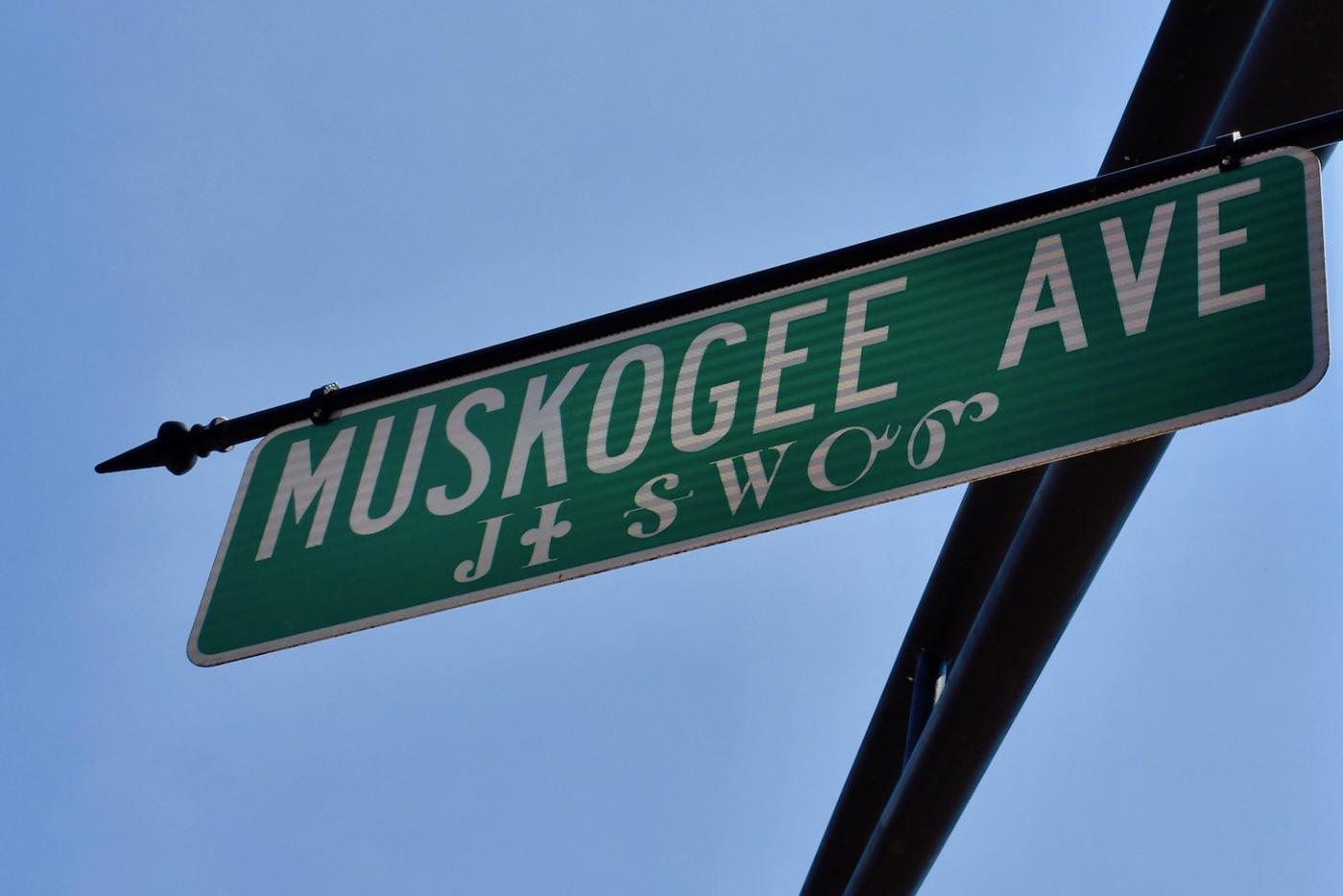 A Cherokee street sign in Tahlequah, Oklahoma. 