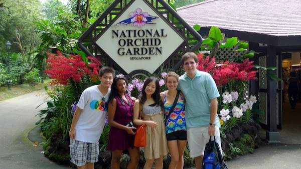 Judi (second from right) poses with a group of fellow exchange students at Singapore&#039;s Botanical Gardens.