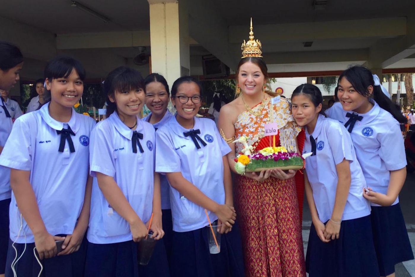 Kelly with students at her previous school in Bangkok, Thailand.