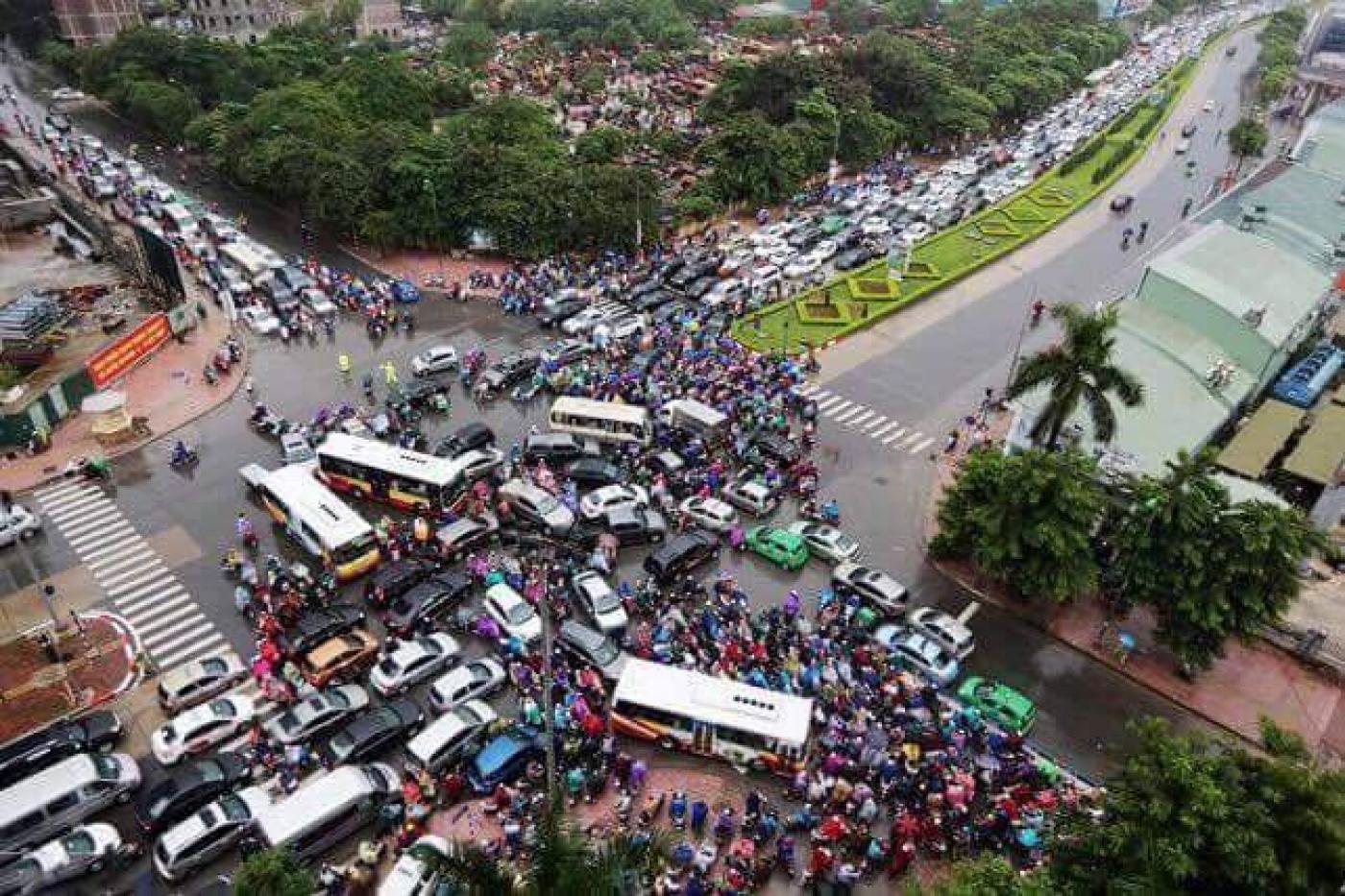 A traffic jam in Vietnam. 