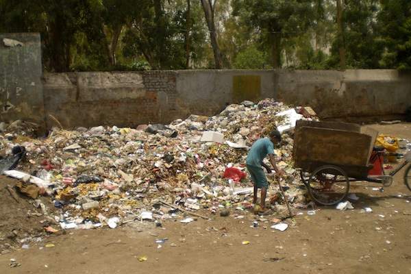 Garbage piled in the writer&#039;s neighbourhood, Kailash Colony. 