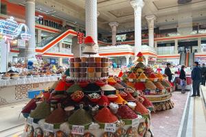 The Mehrgon traditional market is located in a large, old Soviet building where vendors work 7 days a week.