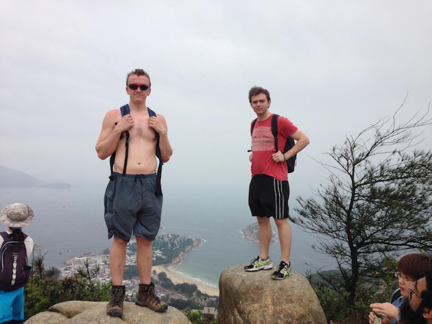 Liam (right) and his brother on the Dragon&#039;s Back hike in Hong Kong.