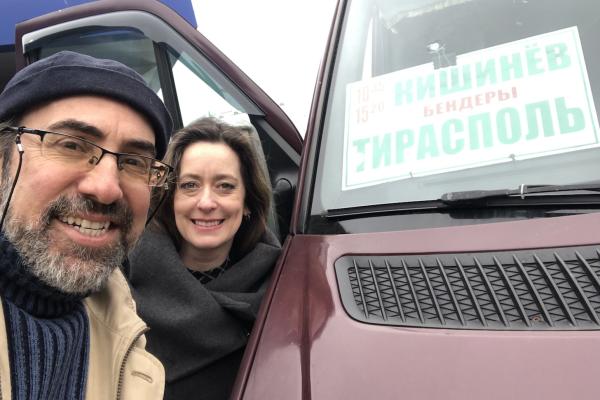 The author and his wife about to board the mashrutka to Tiraspol