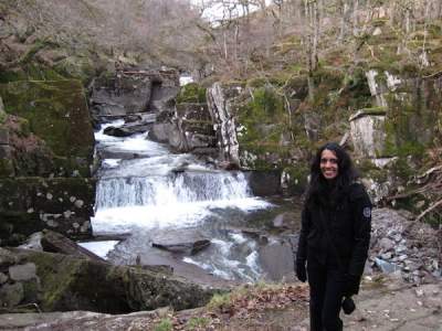 Bindiya stands in front of the Bracklinn Falls.