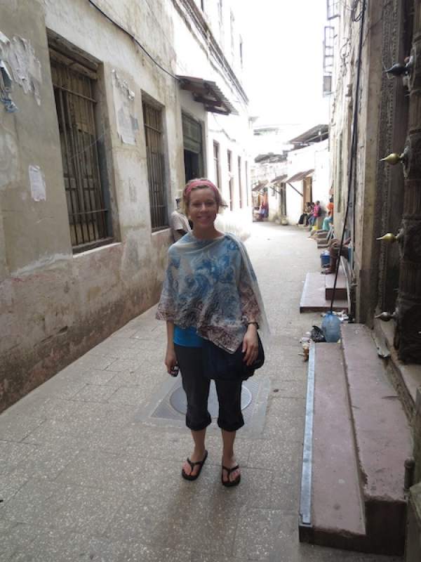 Shanna walks through Stonetown in her temporary home of Zanzibar, Tanzania.