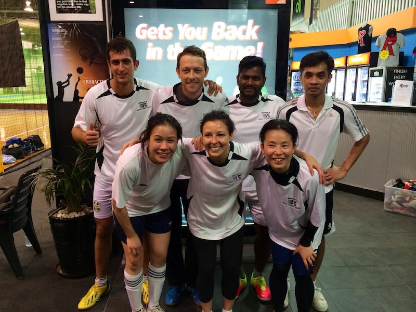 Gillian (front, centre) poses with her soccer team in Perth.