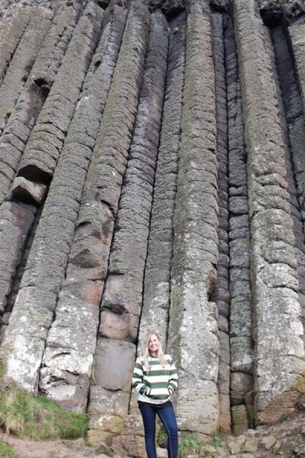 Samantha stands in the organ at the Giant&#039;s Causeway in Northern Ireland.